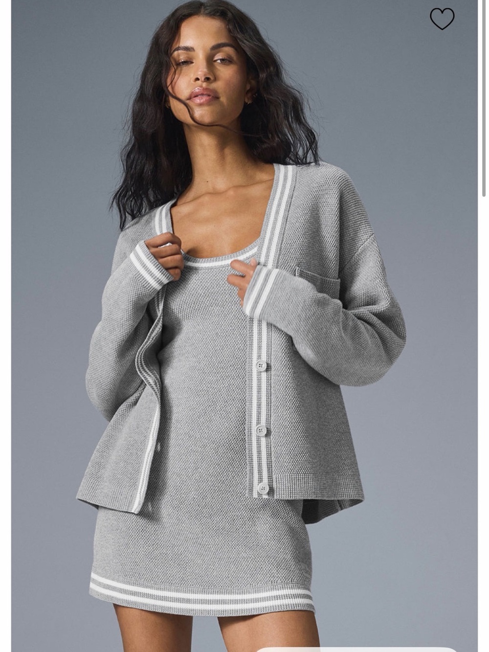 Alo Yoga 
Tennis Club dress Knit Cardigan - Athletic
Heather Grey/White
Size M